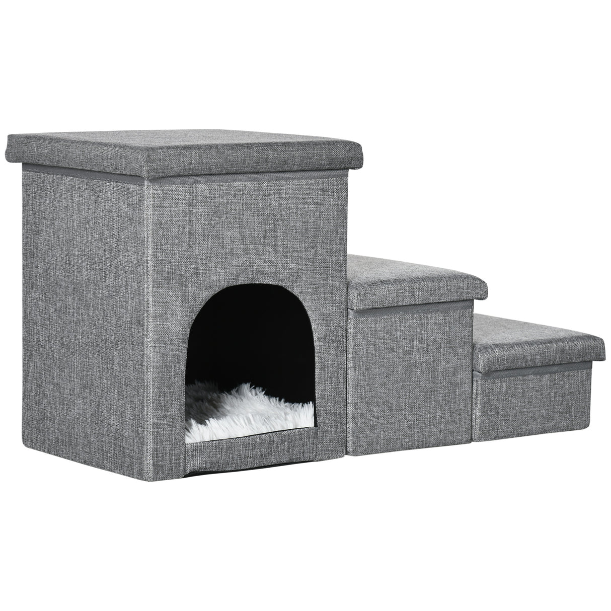 easycomfort easycomfort scaletta per cani e gatti 10kg max a 3 gradini con casetta per cani e spazio portaoggetti 73 5x33x40 5 cm grigio