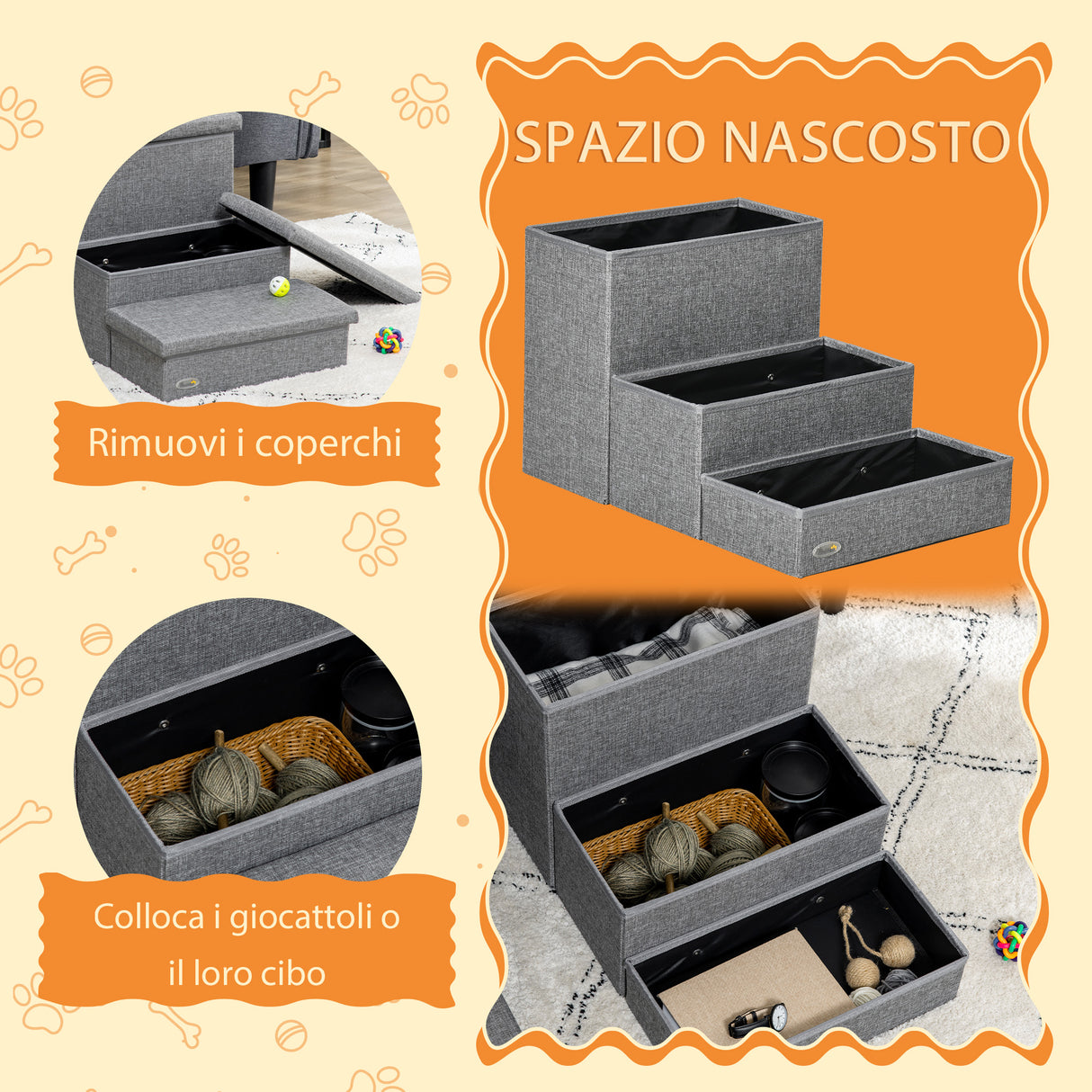 easycomfort easycomfort scala per cani e gatti max 5kg a 3 gradini in tessuto effetto lino e mdf 63 5x42 5x40 5 cm grigio