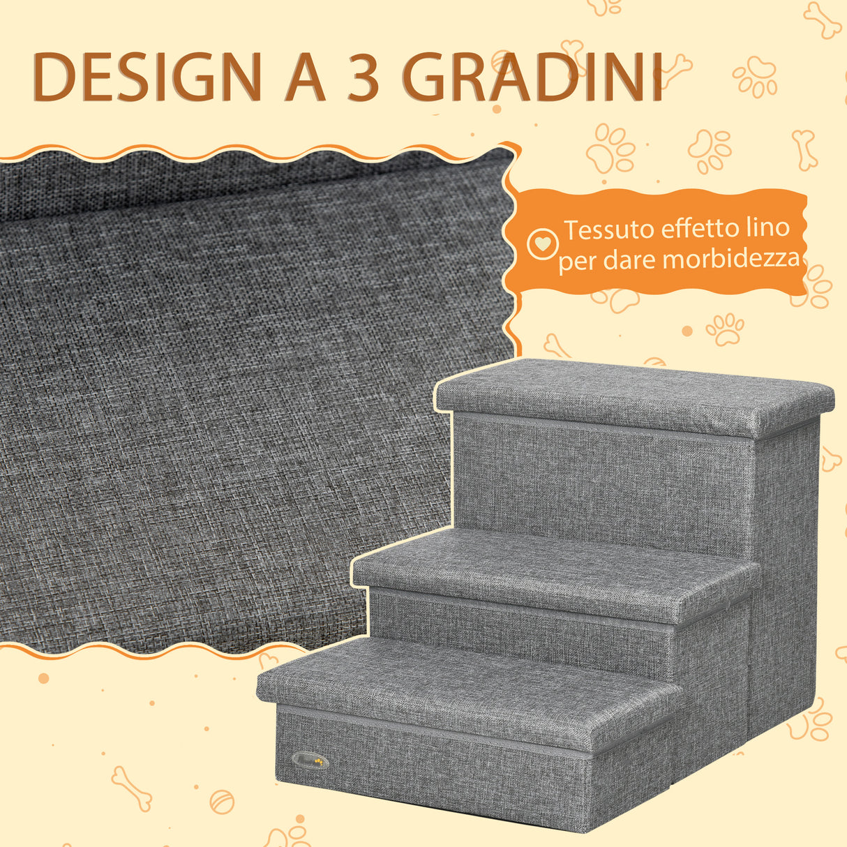 easycomfort easycomfort scala per cani e gatti max 5kg a 3 gradini in tessuto effetto lino e mdf 63 5x42 5x40 5 cm grigio