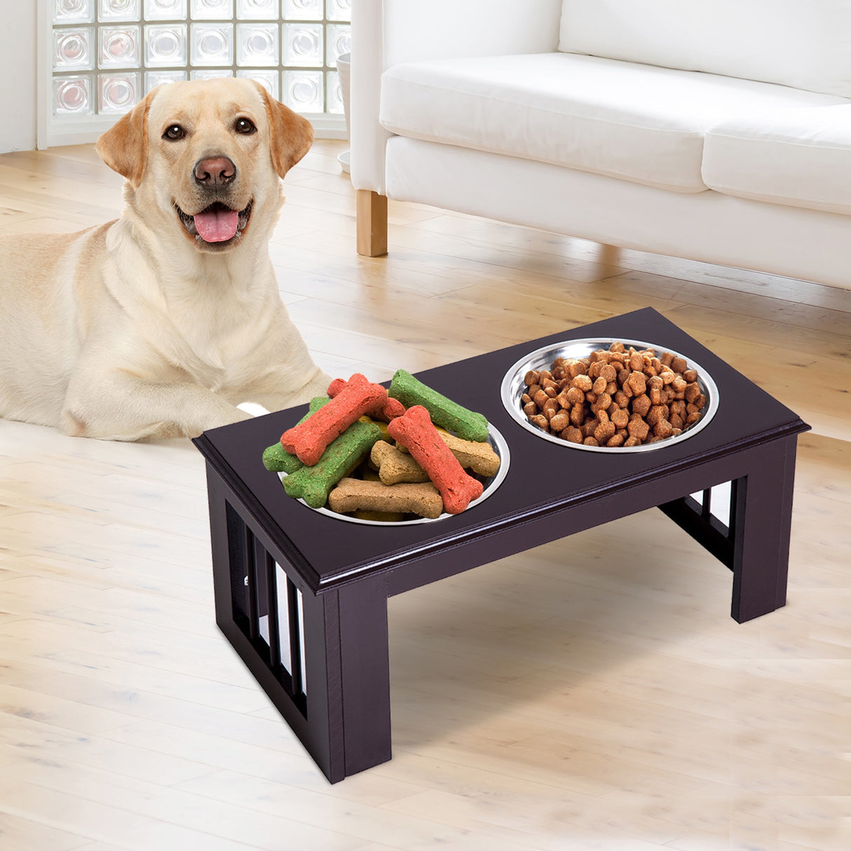 easycomfort easycomfort doppia ciotola rialzata per cani in acciaio inox e mdf 58.4x 30.5x 25.4cm ean 8054111841269