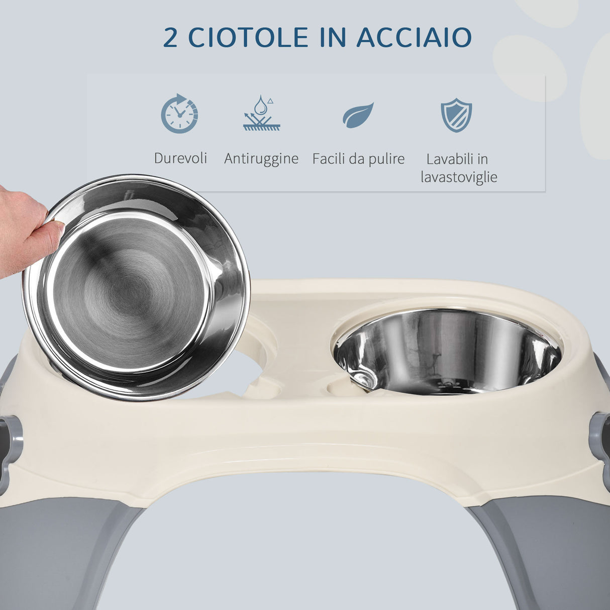 easycomfort easycomfort doppia ciotola per cani rialzata in acciaio inox e plastica e piedini antiscivolo 47x25x20cm bianco