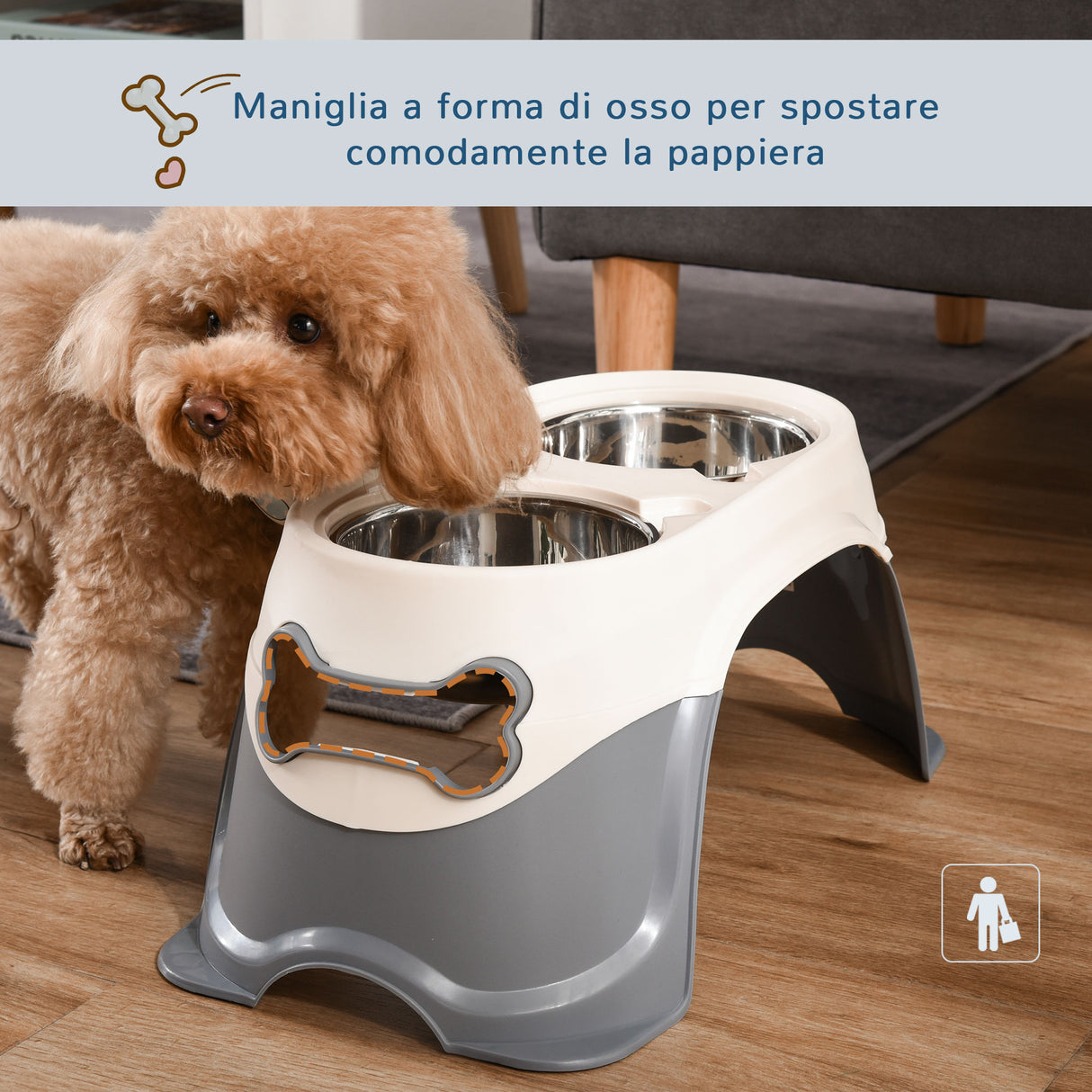 easycomfort easycomfort doppia ciotola per cani rialzata in acciaio inox e plastica e piedini antiscivolo 47x25x20cm bianco