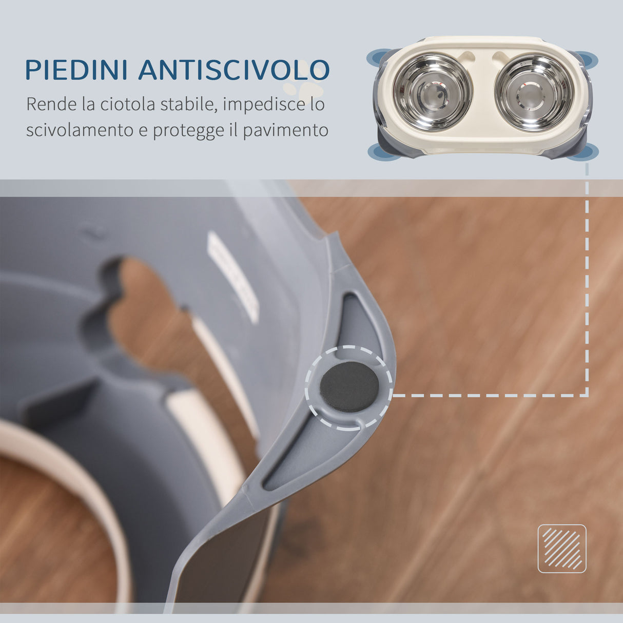 easycomfort easycomfort doppia ciotola per cani rialzata in acciaio inox e plastica e piedini antiscivolo 47x25x20cm bianco