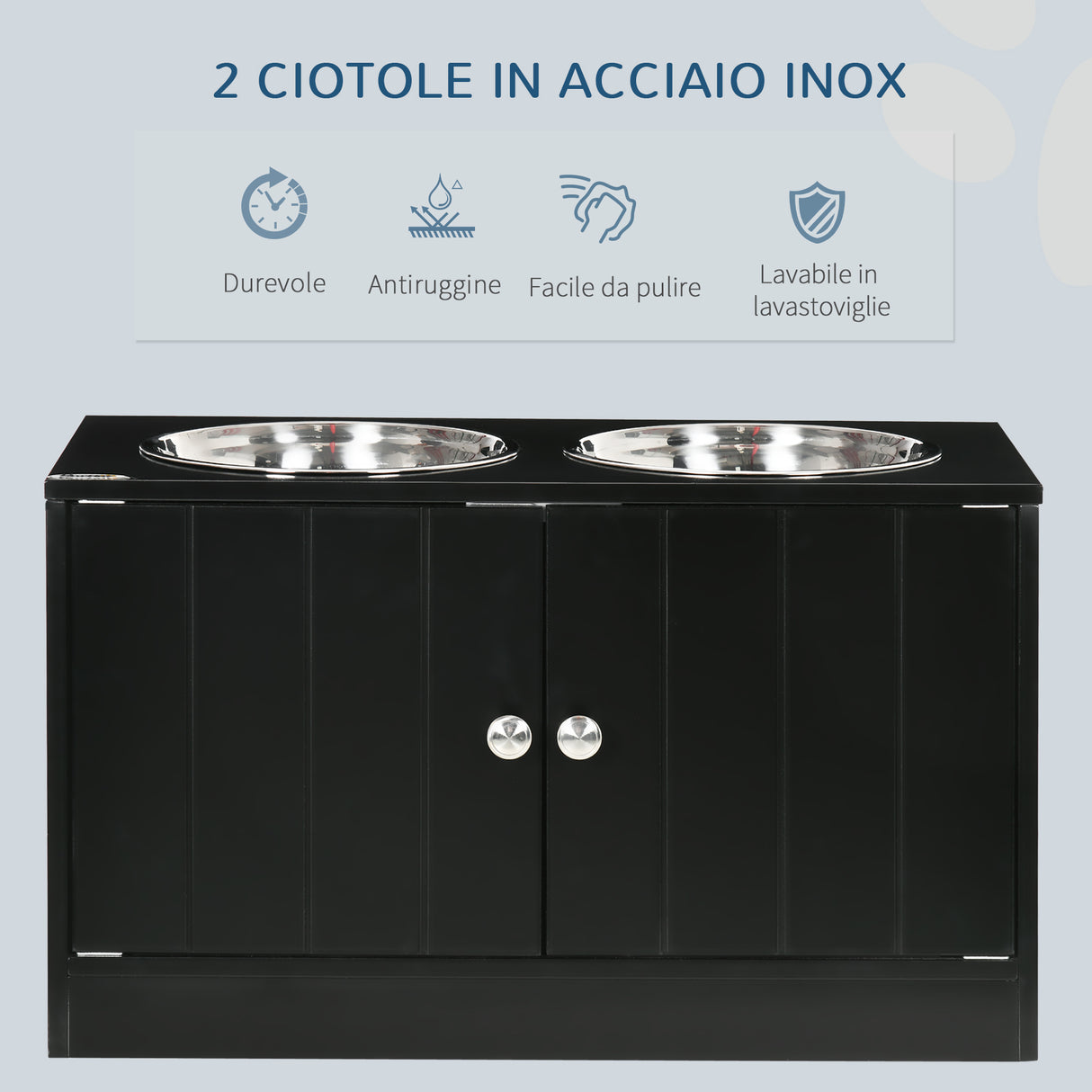 easycomfort easycomfort ciotola per cani rialzata con vano contenitore 2 ciotole in acciaio inox rimovibili 60x30x35.5cm nero