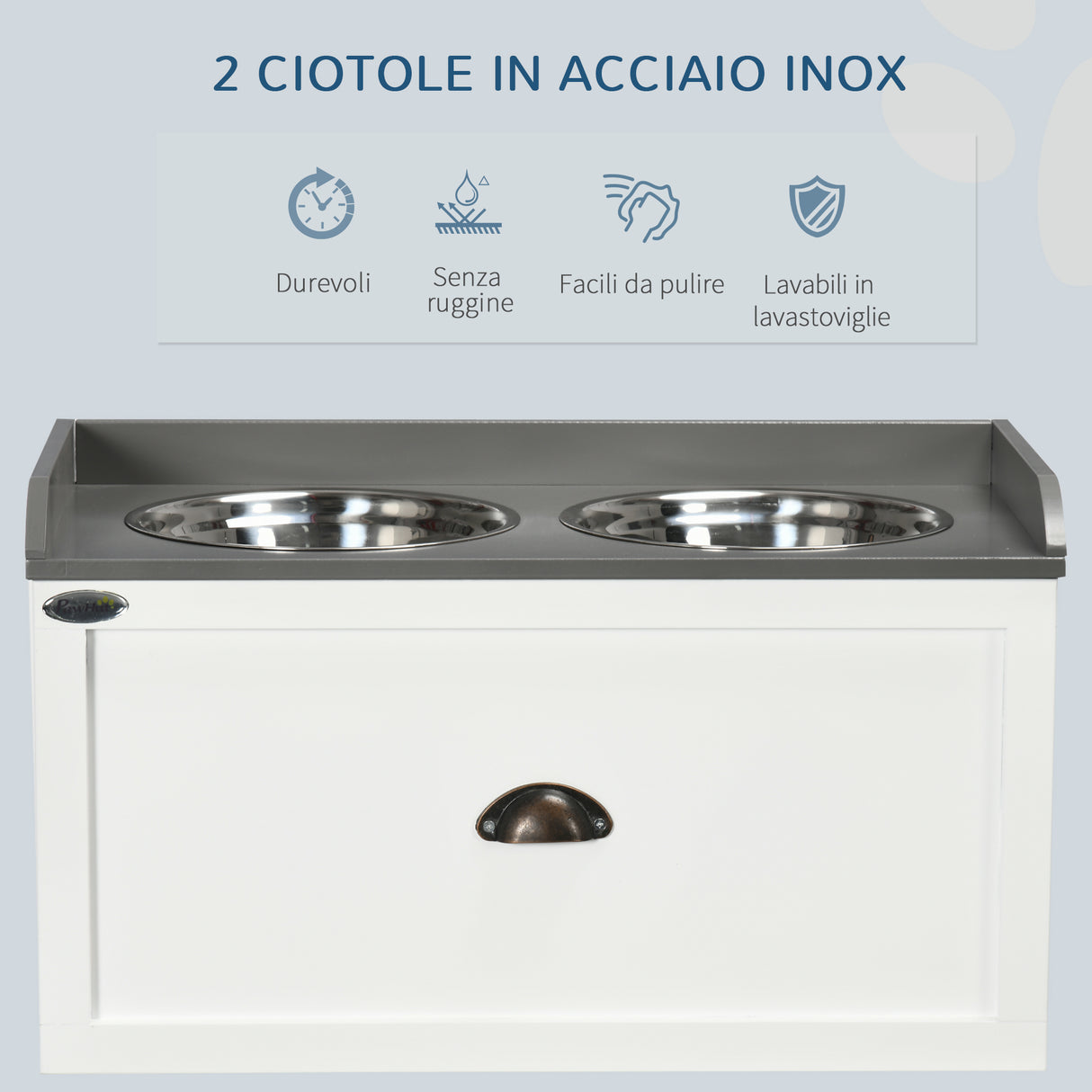easycomfort easycomfort ciotole per cani rialzate in acciaio inox e legno con cassetto 60x30x36cm bianco e grigio