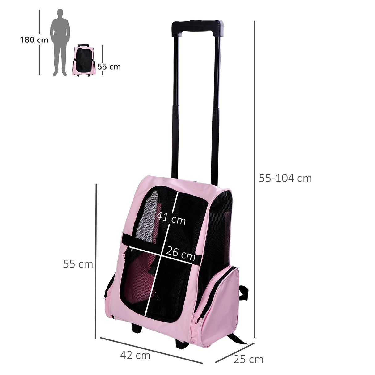 easycomfort easycomfort trolley zaino di viaggio per animali domestici multiuso 2 in 1 in panno di oxford 36 x 30 x 49cm rosa ean 8054111841702