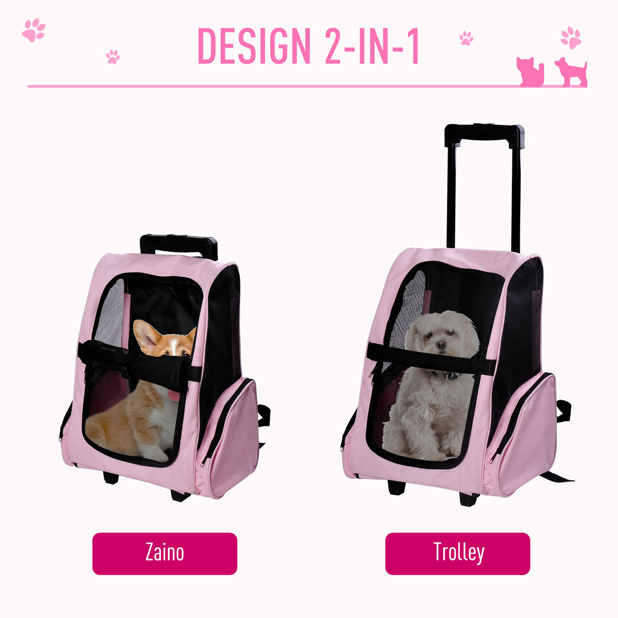 easycomfort easycomfort trolley zaino di viaggio per animali domestici multiuso 2 in 1 in panno di oxford 36 x 30 x 49cm rosa ean 8054111841702