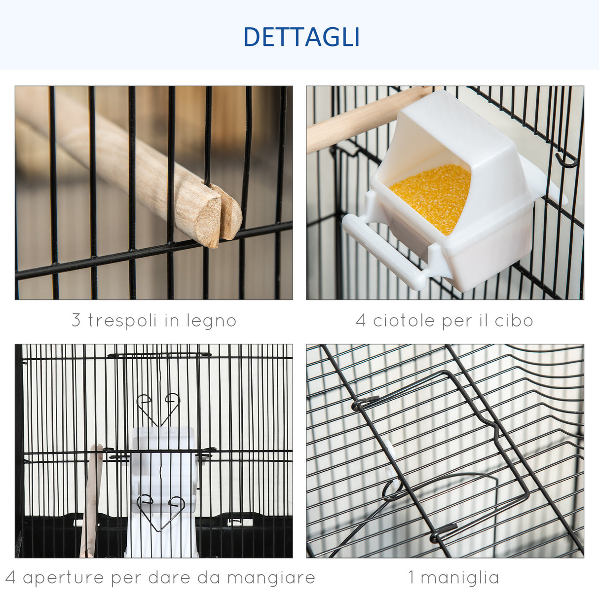 easycomfort easycomfort gabbia per uccelli in metallo e plastica con trespoli altalena e ciotole 46 5x35 5x92 cm nero