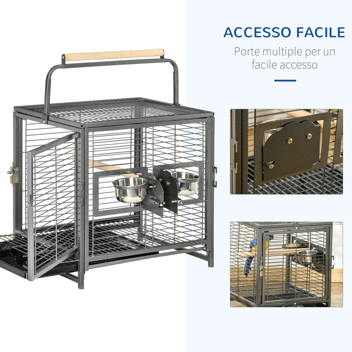 easycomfort easycomfort gabbia per pappagalli con vassoio rimovibile ciotole in acciaio inox e 2 posatoi 48x38x65cm nero