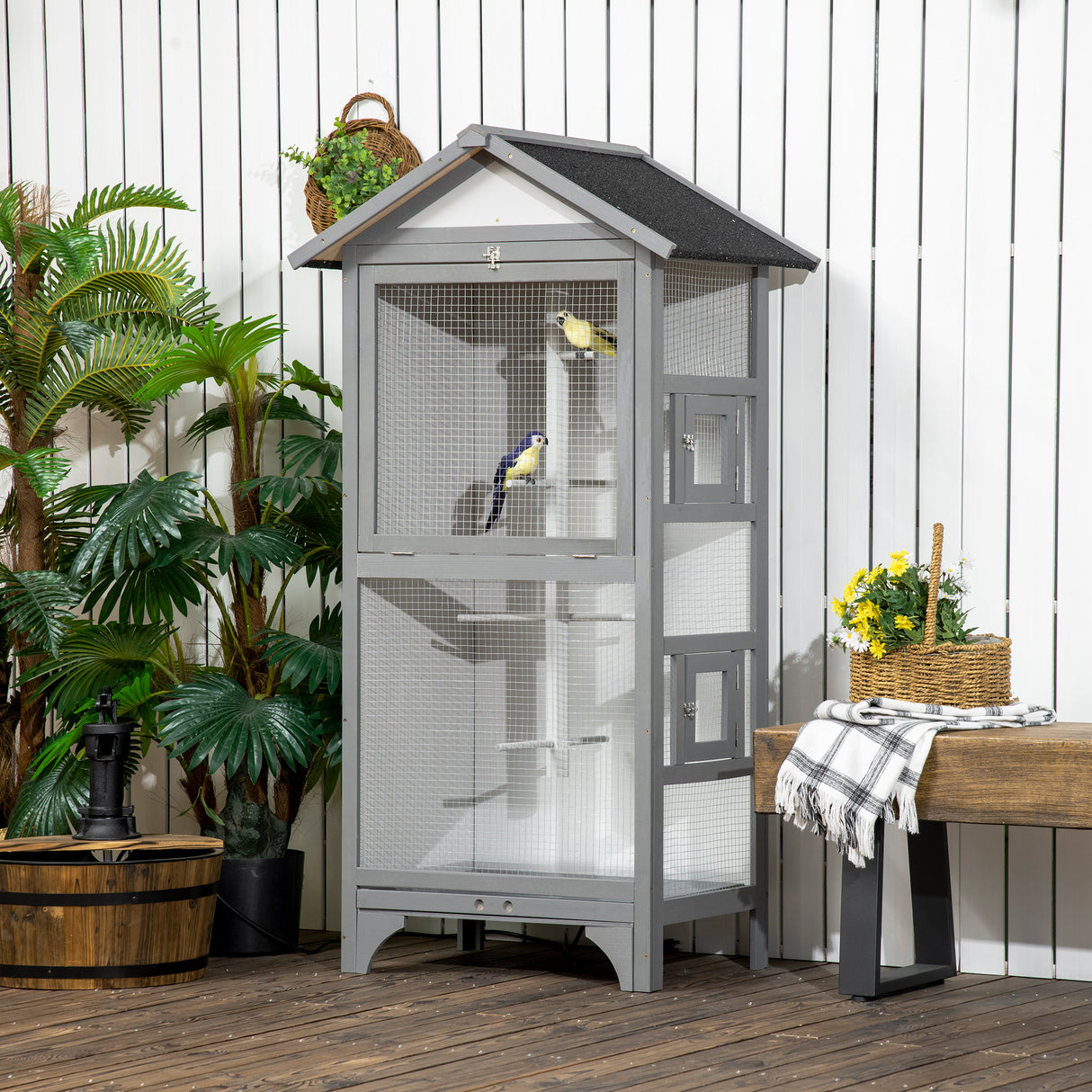 easycomfort easycomfort voliera per uccelli da esterno in legno di abete 80 5x57x158 5cm grigio chiaro