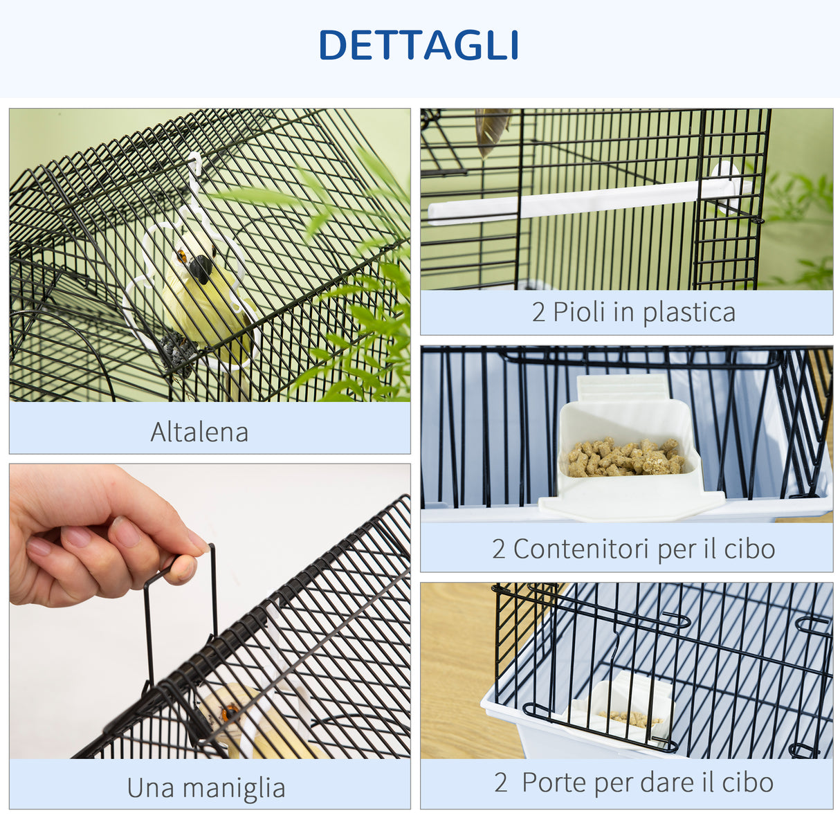 easycomfort easycomfort gabbia per uccelli in metallo con maniglia vassoio estraibile pioli e altalena 39x33x47cm bianco