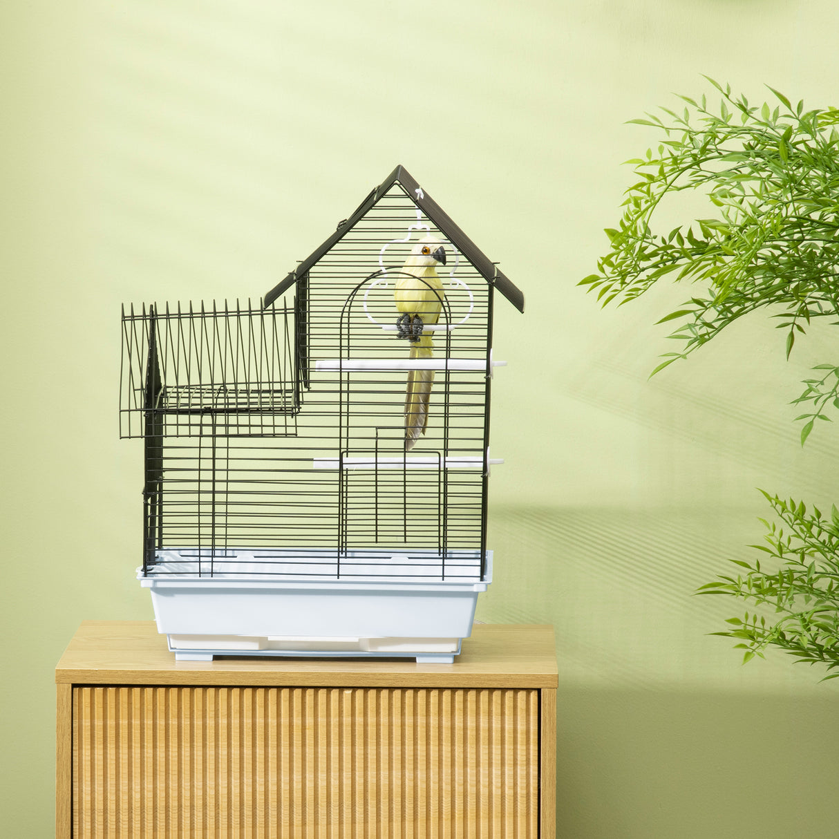 easycomfort easycomfort gabbia per uccelli in metallo con maniglia vassoio estraibile pioli e altalena 39x33x47cm bianco