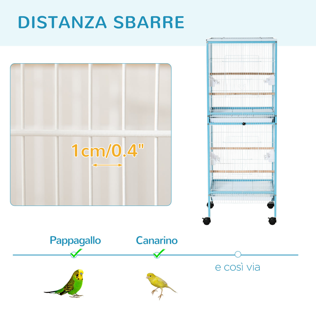 easycomfort easycomfort gabbia per uccelli 2 in 1 voliera da interni con 4 ruote e vassoi estraibili 51 5x50x140cm