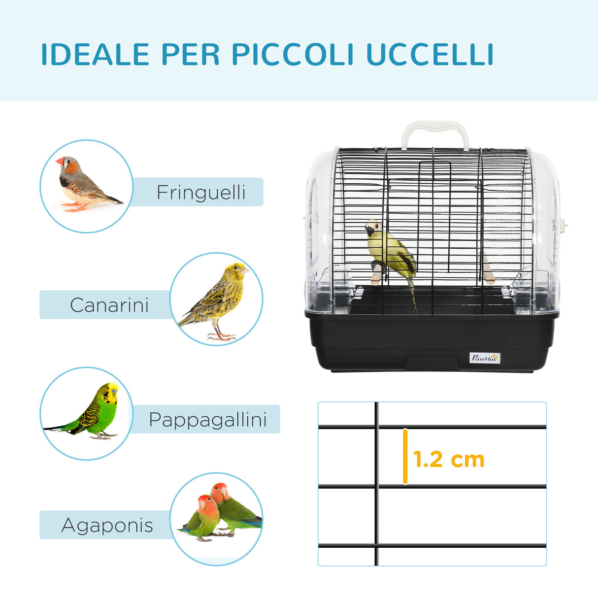 easycomfort easycomfort gabbia per uccelli in acciaio con posatoi vassoio rimovibile e maniglia 42x32x37 cm nero