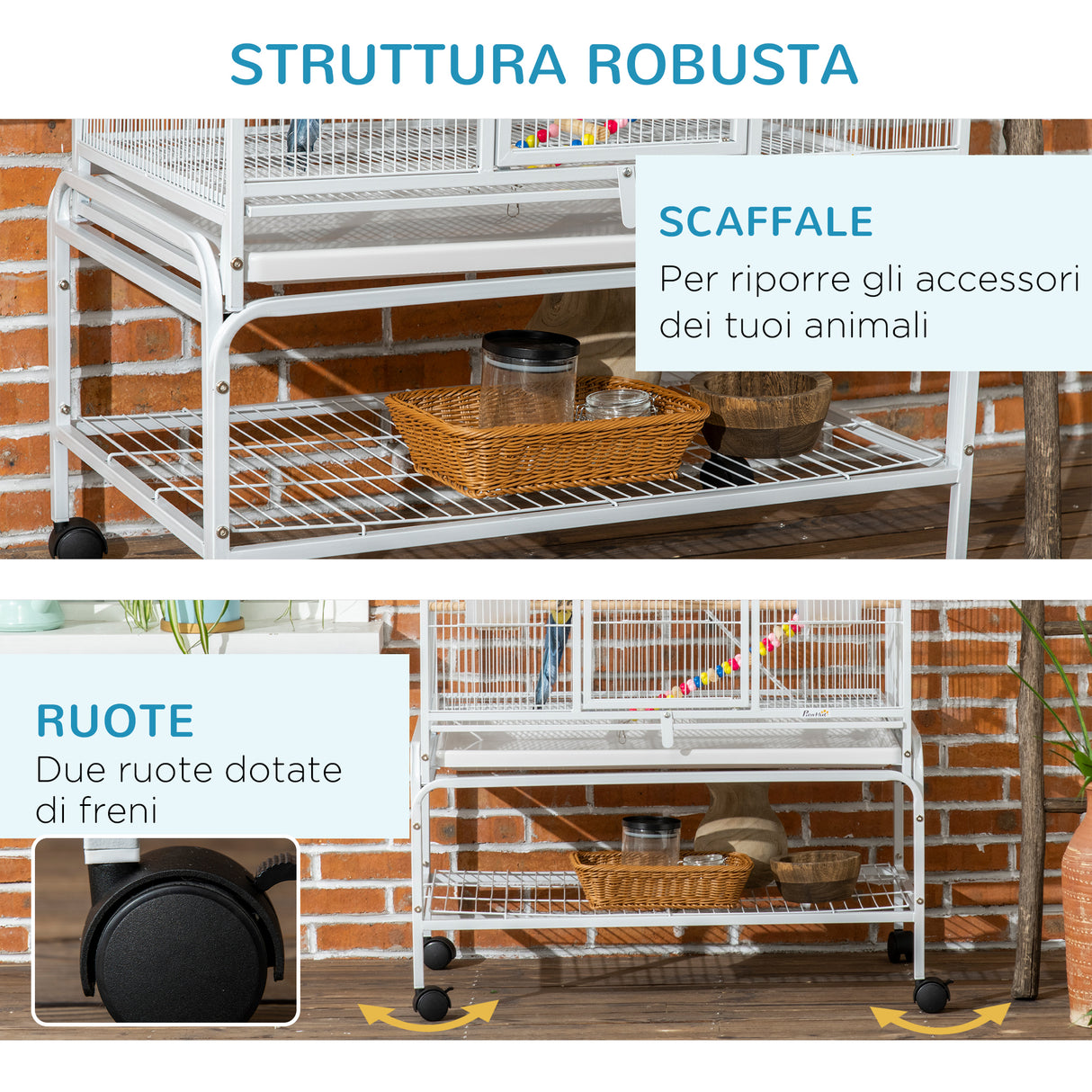 easycomfort easycomfort gabbia per uccelli in acciaio e pp con posatoi giochi contenitori per cibo e vassoio 83x53x180 cm bianco