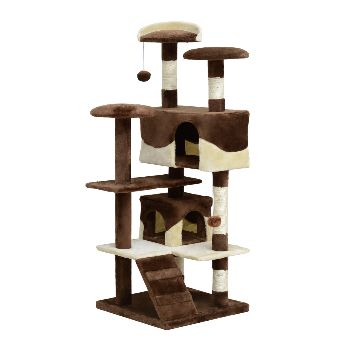 easycomfort easycomfort albero per gatti in peluche e sisal con cucce e pallina caffe e crema 50x50x132cm ean 8054111849043