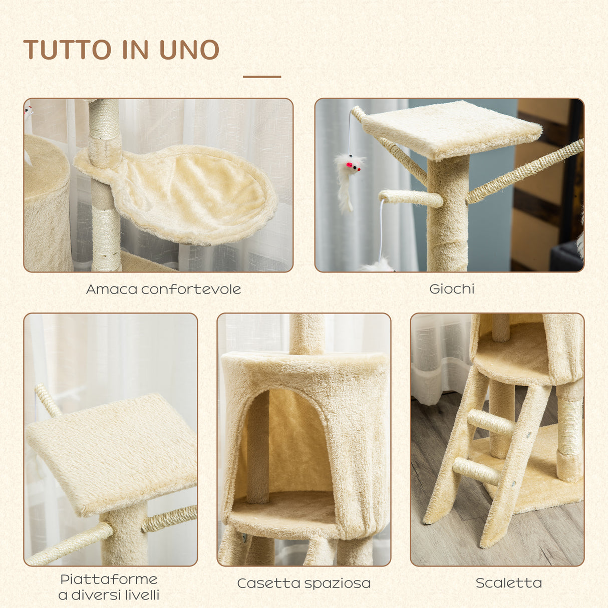 easycomfort easycomfort albero tiragraffi con cuccia per gatti in legno sisal naturale beige 40x30x131cm ean 8054111842464