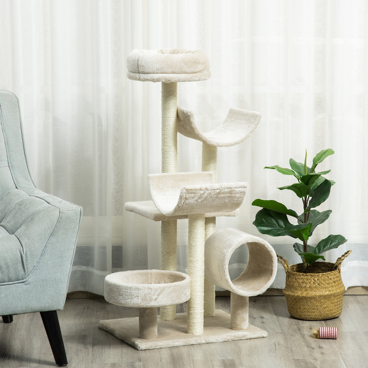 easycomfort easycomfort albero per gatti con cucce e tunnel multi livello beige 50x40x105 cm ean 8054111846905