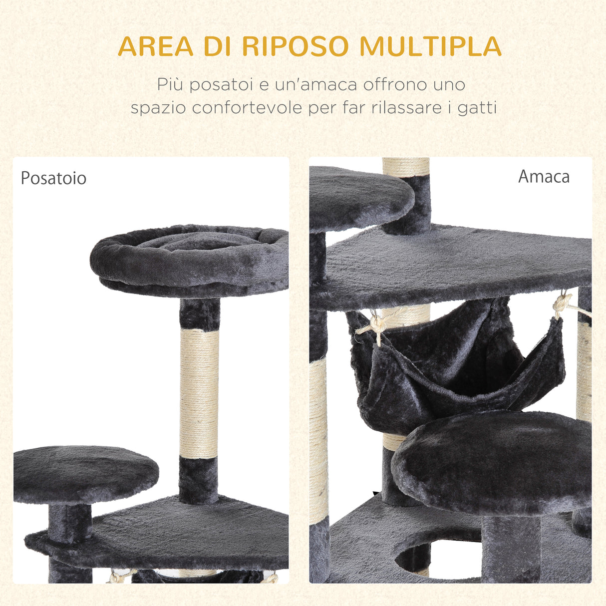 easycomfort easycomfort albero tiragraffi per gatti a 4 livelli in peluche sisal naturale grigio 40x40x132cm ean 8054111847261