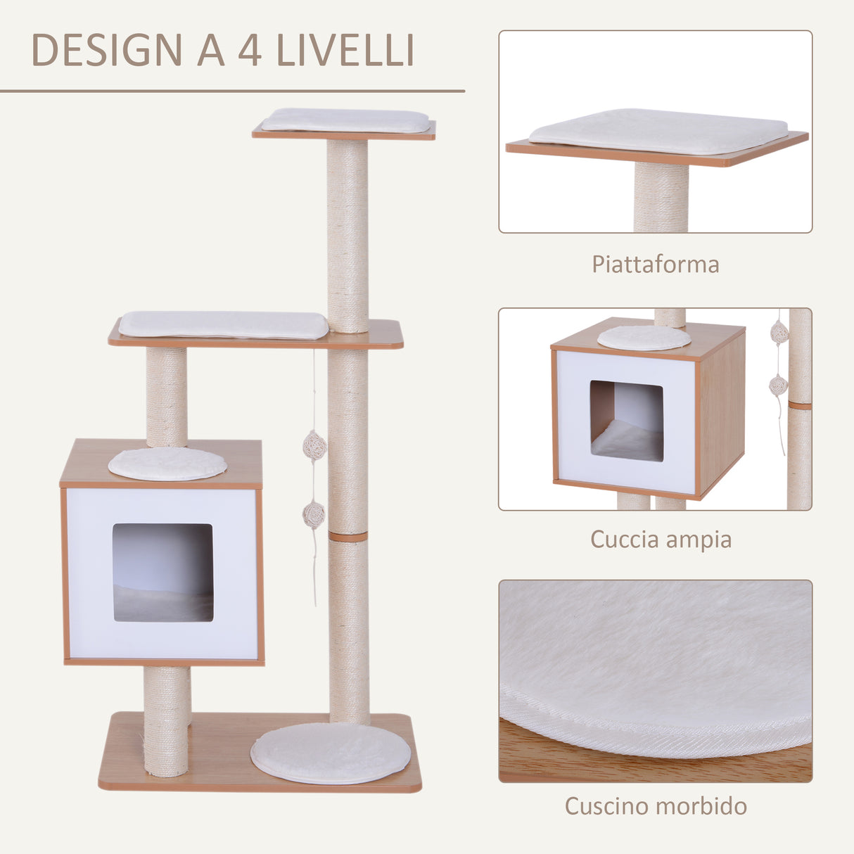 easycomfort easycomfort albero per gatti in sisal con cuccia piattaforme e giochi 60x40x120cm ean 8054144137506