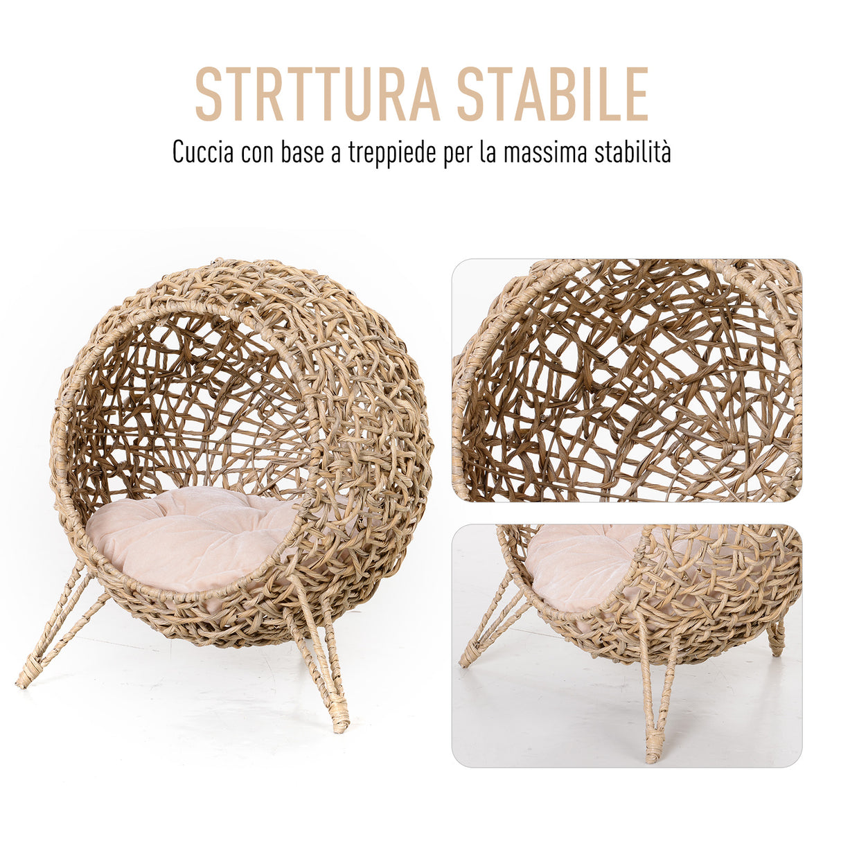 easycomfort easycomfort lettto per gatti in vimini marrone chiaro con cuscino 52x58cm ean 8054144138138