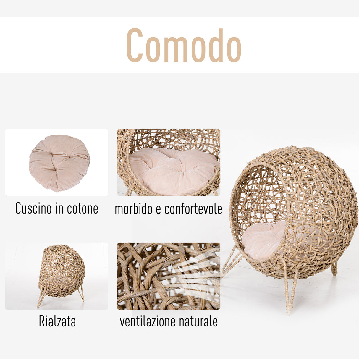 easycomfort easycomfort lettto per gatti in vimini marrone chiaro con cuscino 52x58cm ean 8054144138138