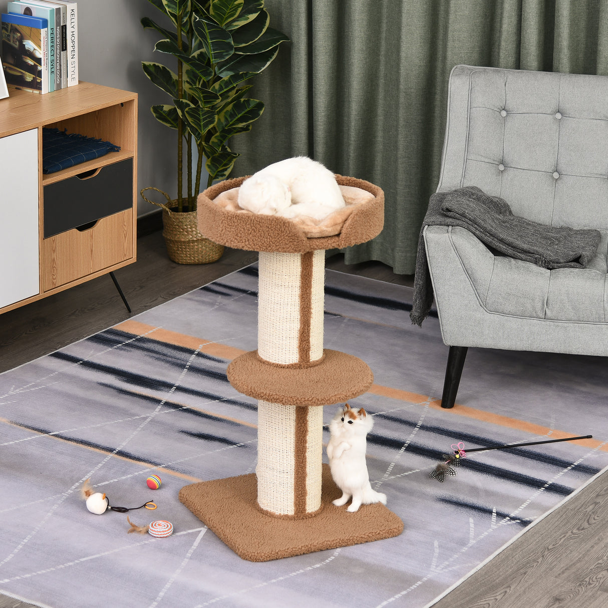 easycomfort easycomfort tiragraffi ad albero per gatti con cuccia cuscino rivestimento peluche e pali in corda sisal marrone