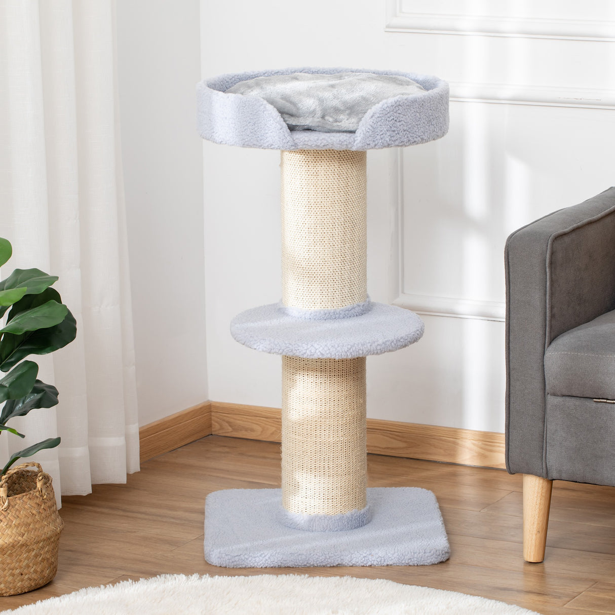 easycomfort easycomfort tiragraffi per gatti con lettino rivestimento peluche e palo in sisal 45x45x91cm azzurro