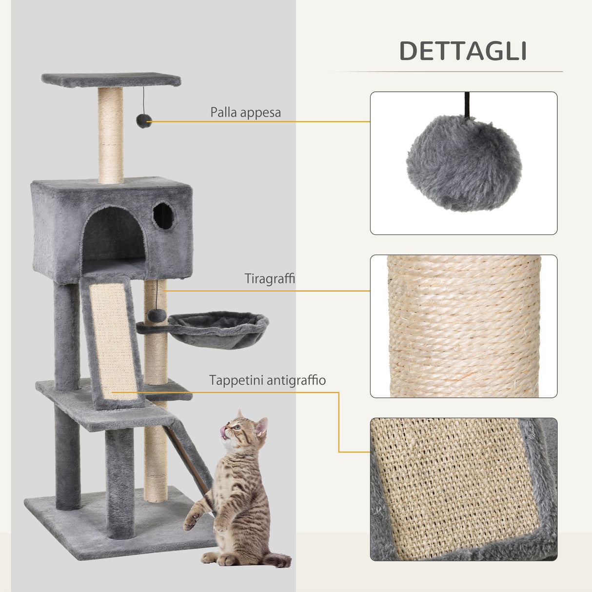 easycomfort easycomfort albero tiragraffi accessoriato con cuccia lettino sospeso e 2 pedane in peluche grigio ean 8054111847605