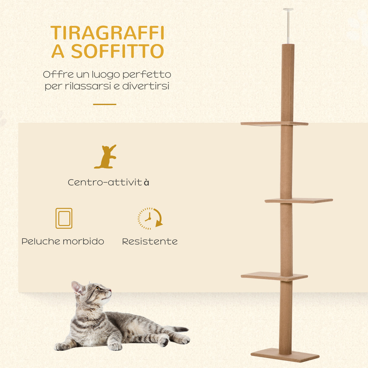 easycomfort easycomfort albero tiragraffi per gatti a 4 livelli fissaggio a soffitto regolabile 43x27x228 260cm