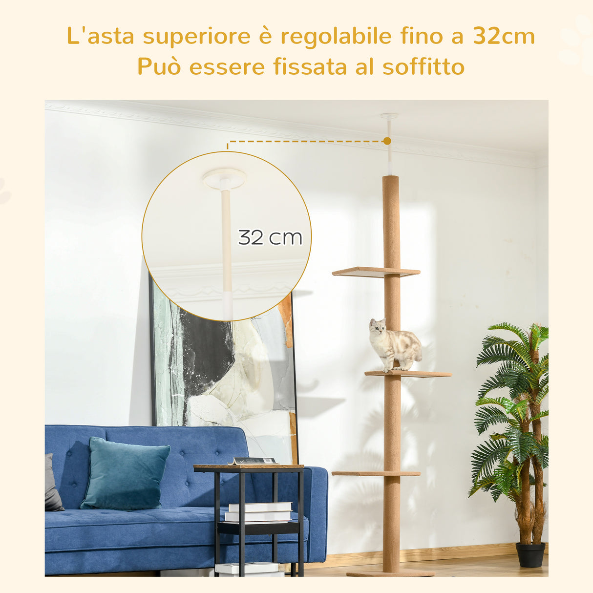 easycomfort easycomfort albero tiragraffi per gatti a 4 livelli fissaggio a soffitto regolabile 43x27x228 260cm