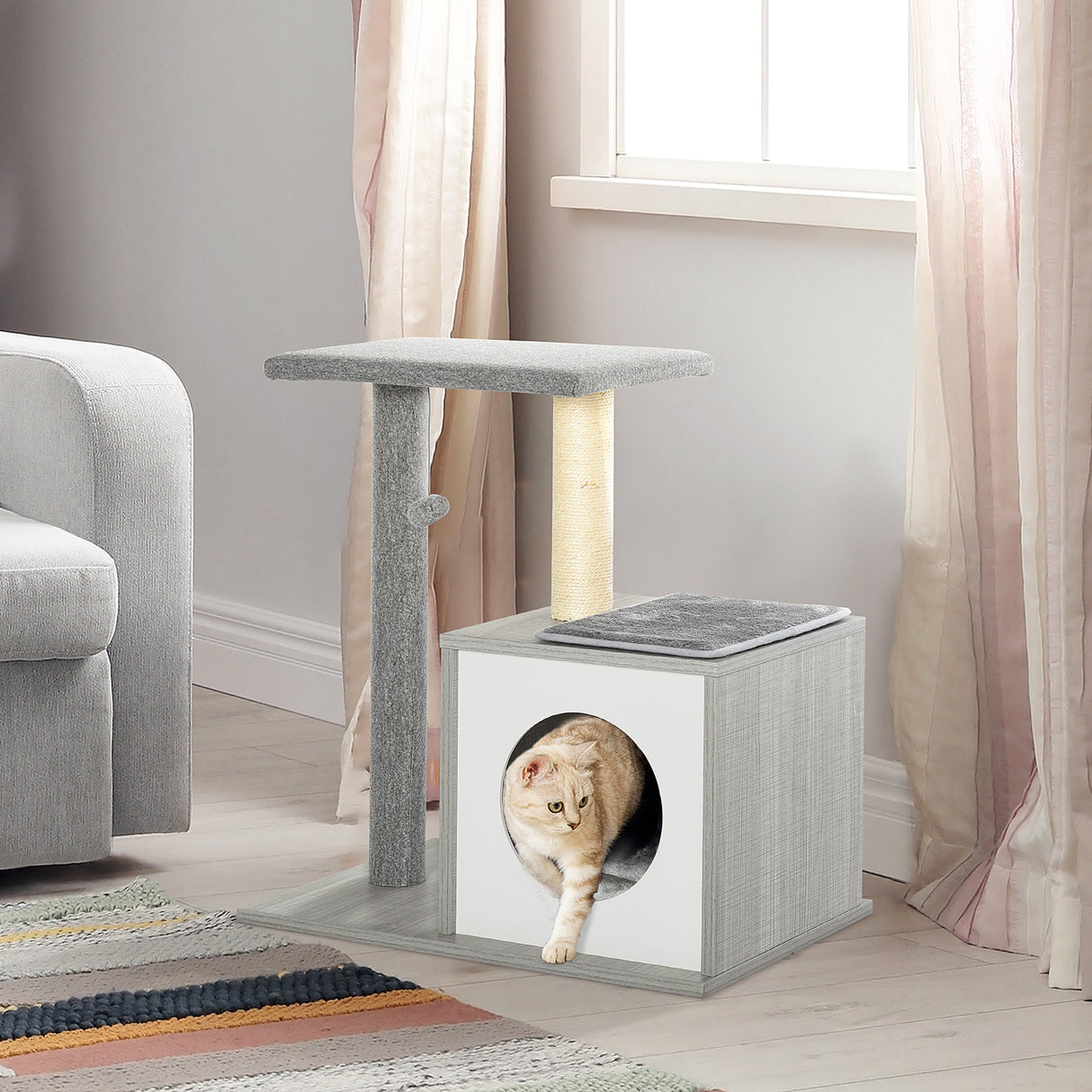 easycomfort easycomfort albero tiragraffi per gatti con cuccia e colonna in corda sisal grigio 59x39x62cm ean 8054144130118