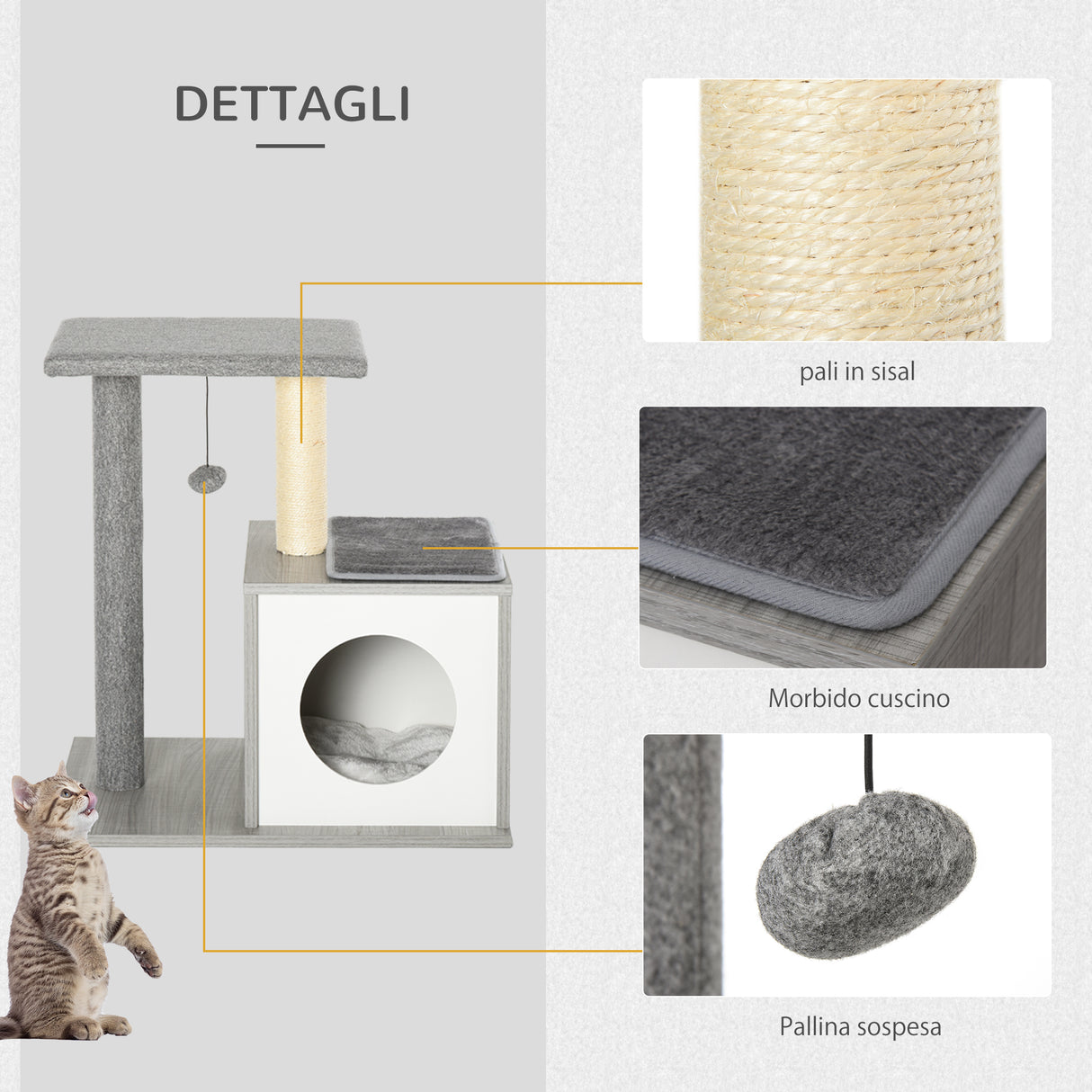 easycomfort easycomfort albero tiragraffi per gatti con cuccia e colonna in corda sisal grigio 59x39x62cm ean 8054144130118