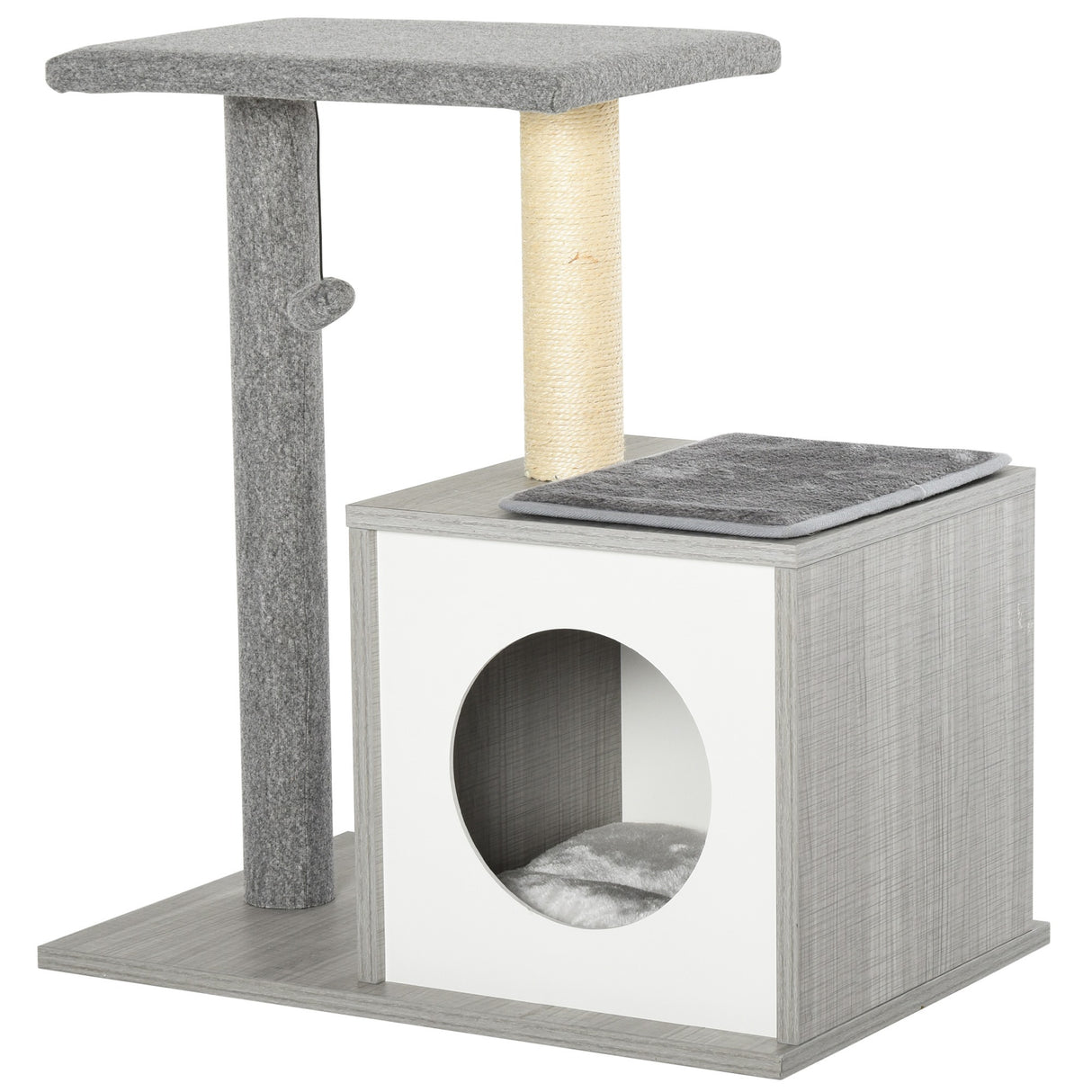 easycomfort easycomfort albero tiragraffi per gatti con cuccia e colonna in corda sisal grigio 59x39x62cm ean 8054144130118