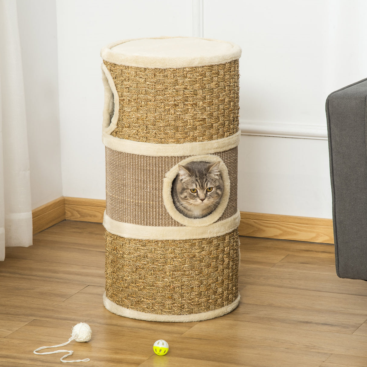 easycomfort easycomfort casetta cuccia per gatti tiragraffi a torre 3 nicchie corda in sisal alga marina ean 8054111846639