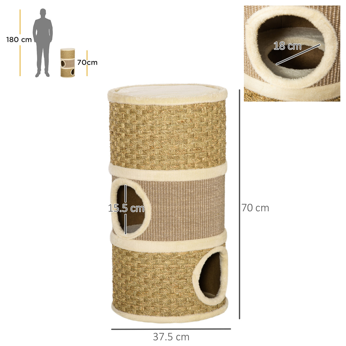 easycomfort easycomfort casetta cuccia per gatti tiragraffi a torre 3 nicchie corda in sisal alga marina ean 8054111846639