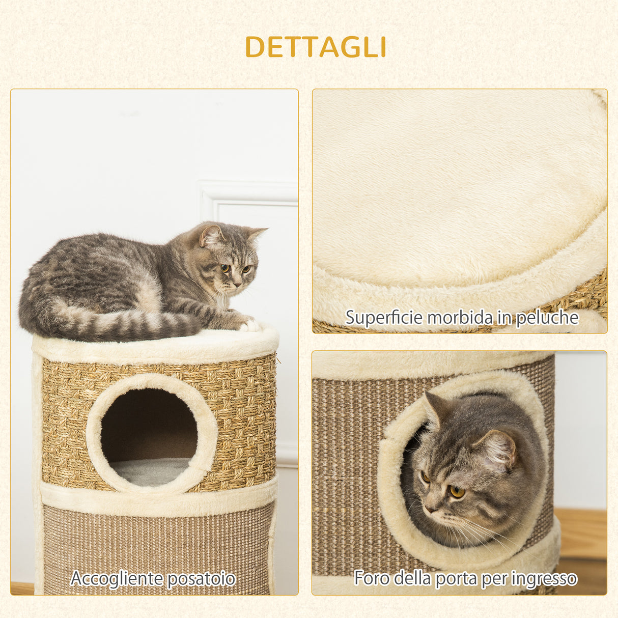 easycomfort easycomfort casetta cuccia per gatti tiragraffi a torre 3 nicchie corda in sisal alga marina ean 8054111846639