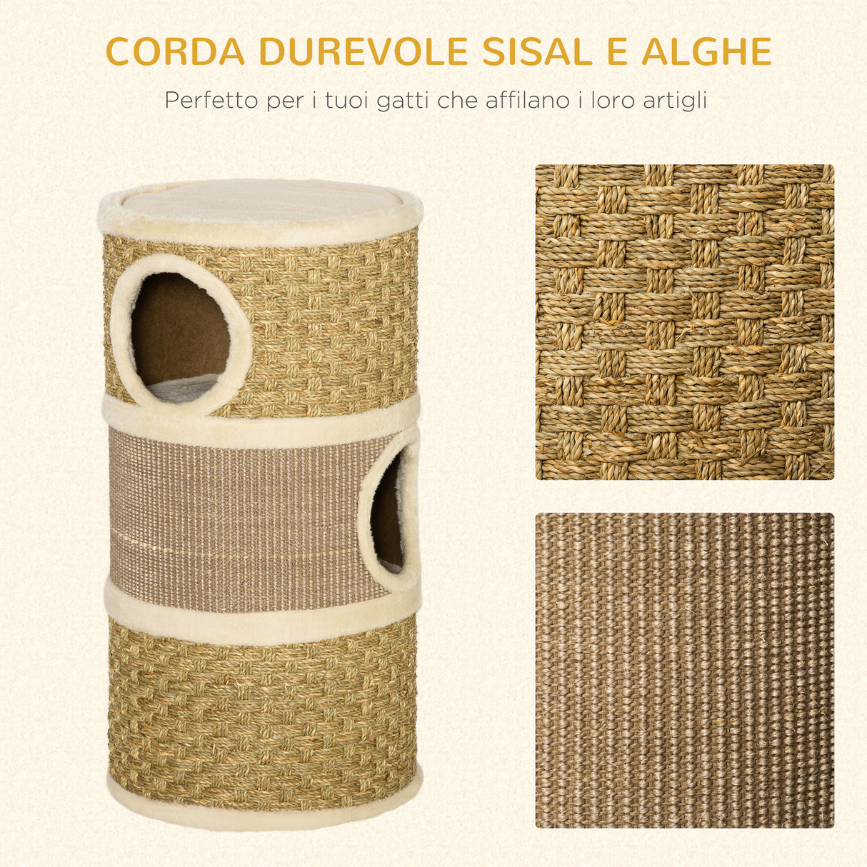 easycomfort easycomfort casetta cuccia per gatti tiragraffi a torre 3 nicchie corda in sisal alga marina ean 8054111846639