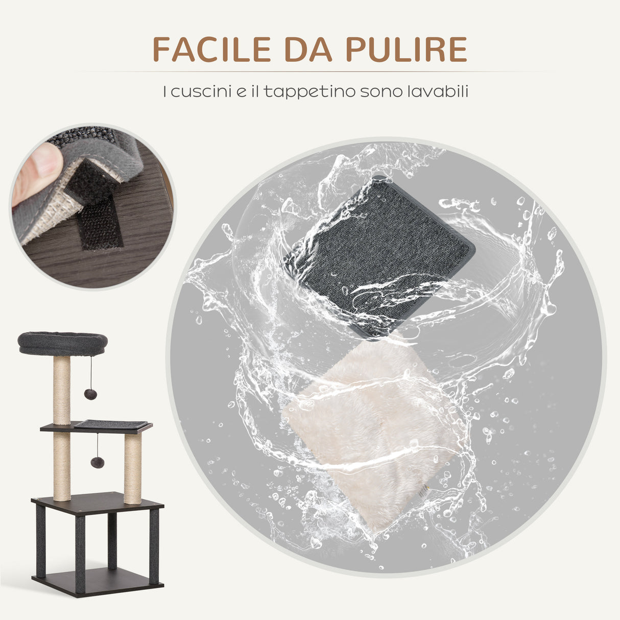 easycomfort easycomfort albero tiragraffi per gatti con casetta lettino e pali in sisal 40x40x104cm grigio