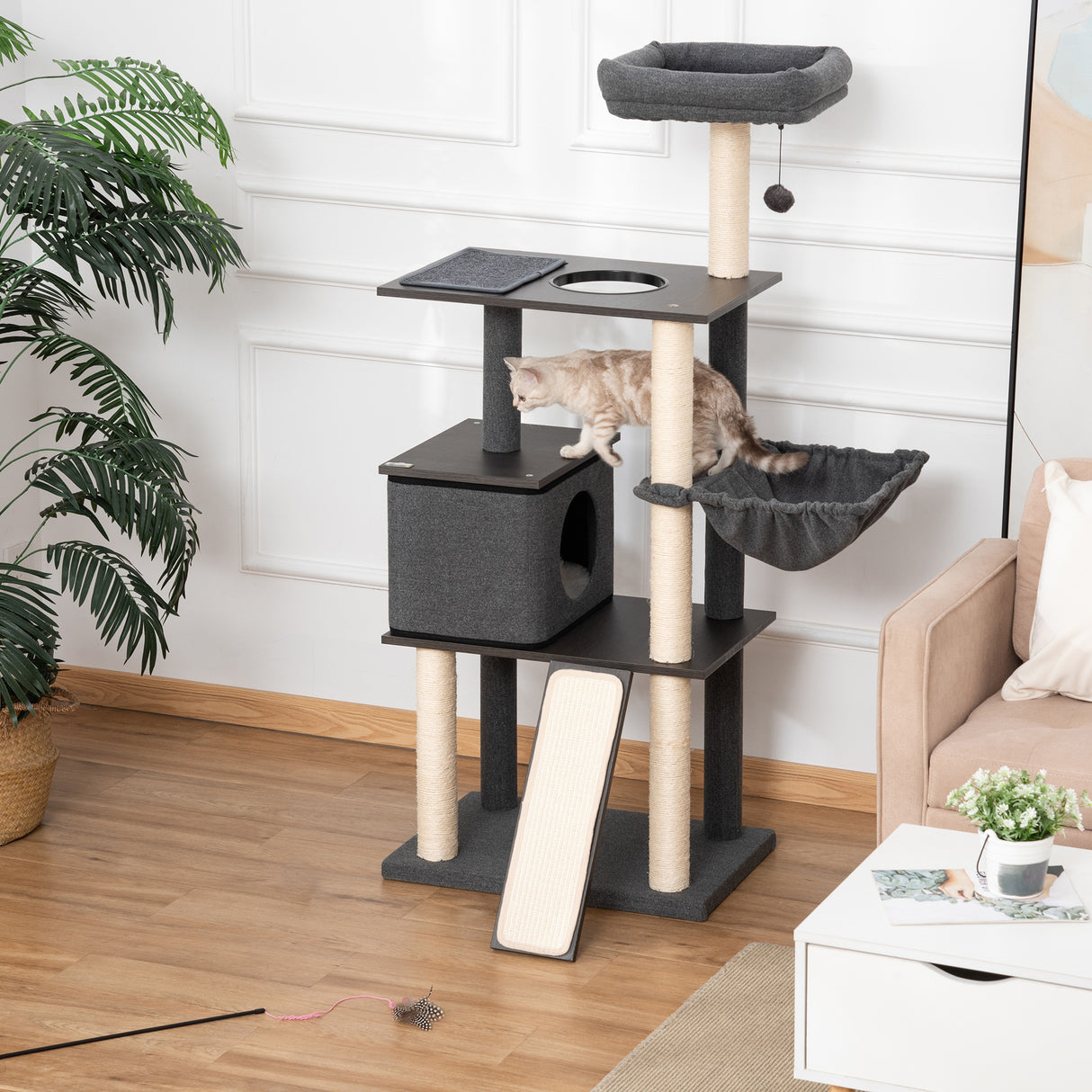 easycomfort easycomfort tiragraffi per gatti multilivello pali in sisal casetta lettino e cuscini 60x40x146cm