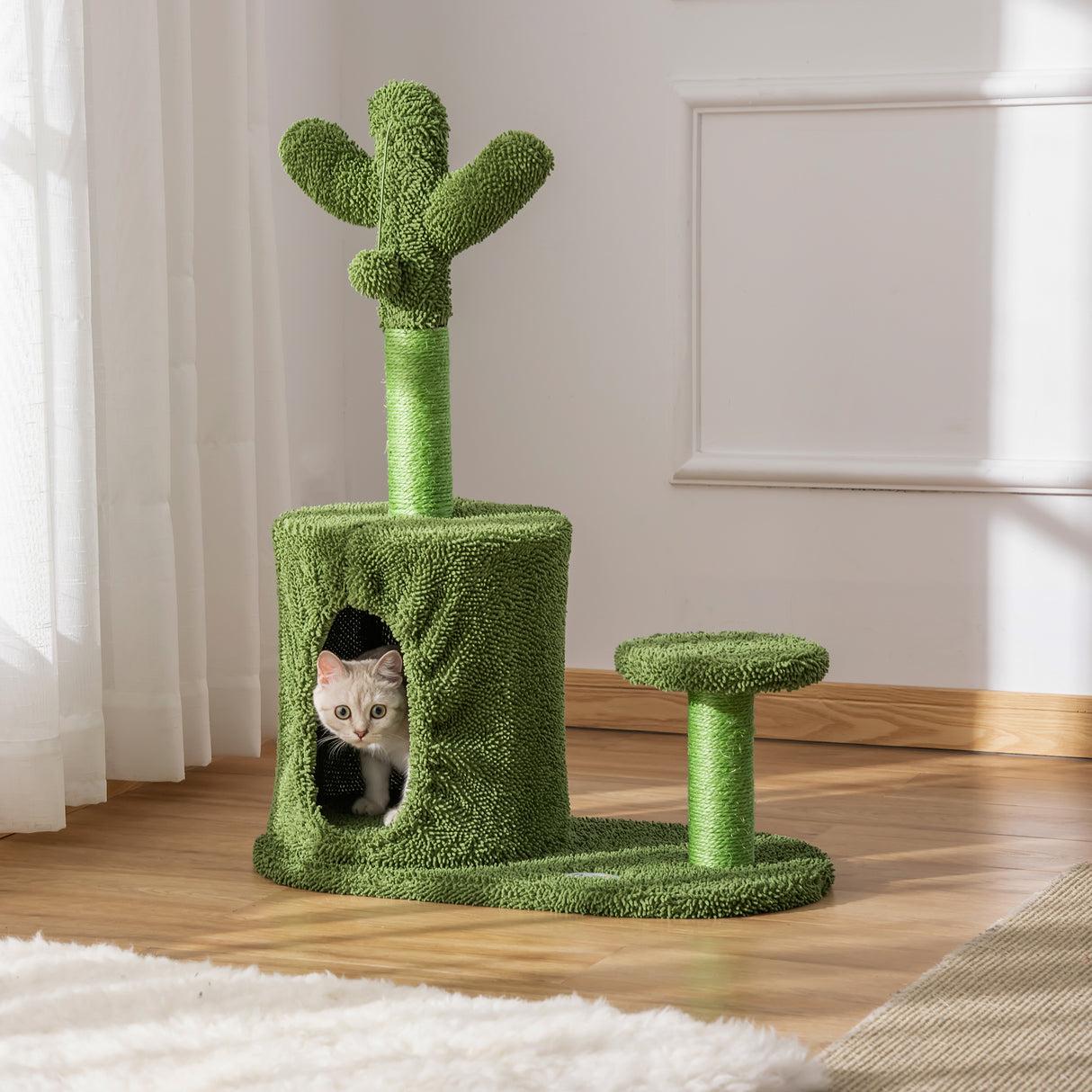 easycomfort easycomfort albero tiragraffi per gatti fino 4.5kg a forma di cactus con palline e cuccia 60x35x78cm verde
