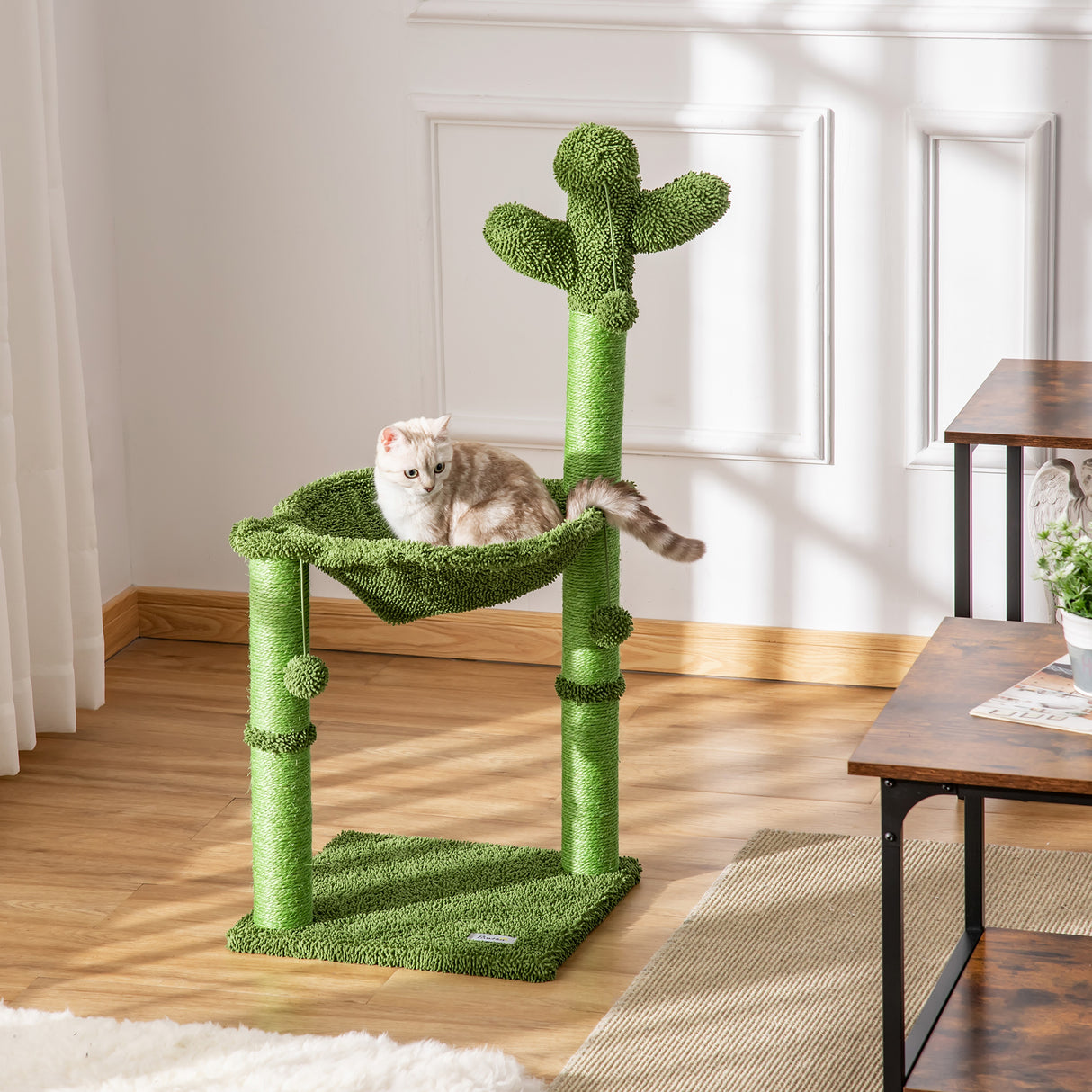 easycomfort easycomfort albero tiragraffi per gatti fino 4.5kg a forma di cactus con palline e amaca 40x40x96cm verde