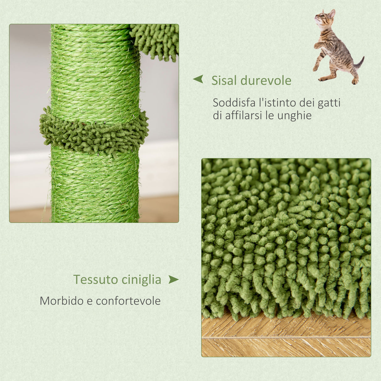 easycomfort easycomfort albero tiragraffi per gatti fino 4.5kg a forma di cactus con palline e amaca 40x40x96cm verde