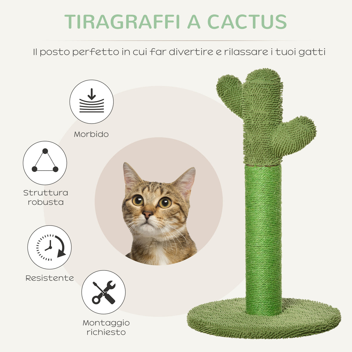 easycomfort easycomfort albero tiragraffi per gatti a forma di cactus con corde in sisal 40x40x65cm verde