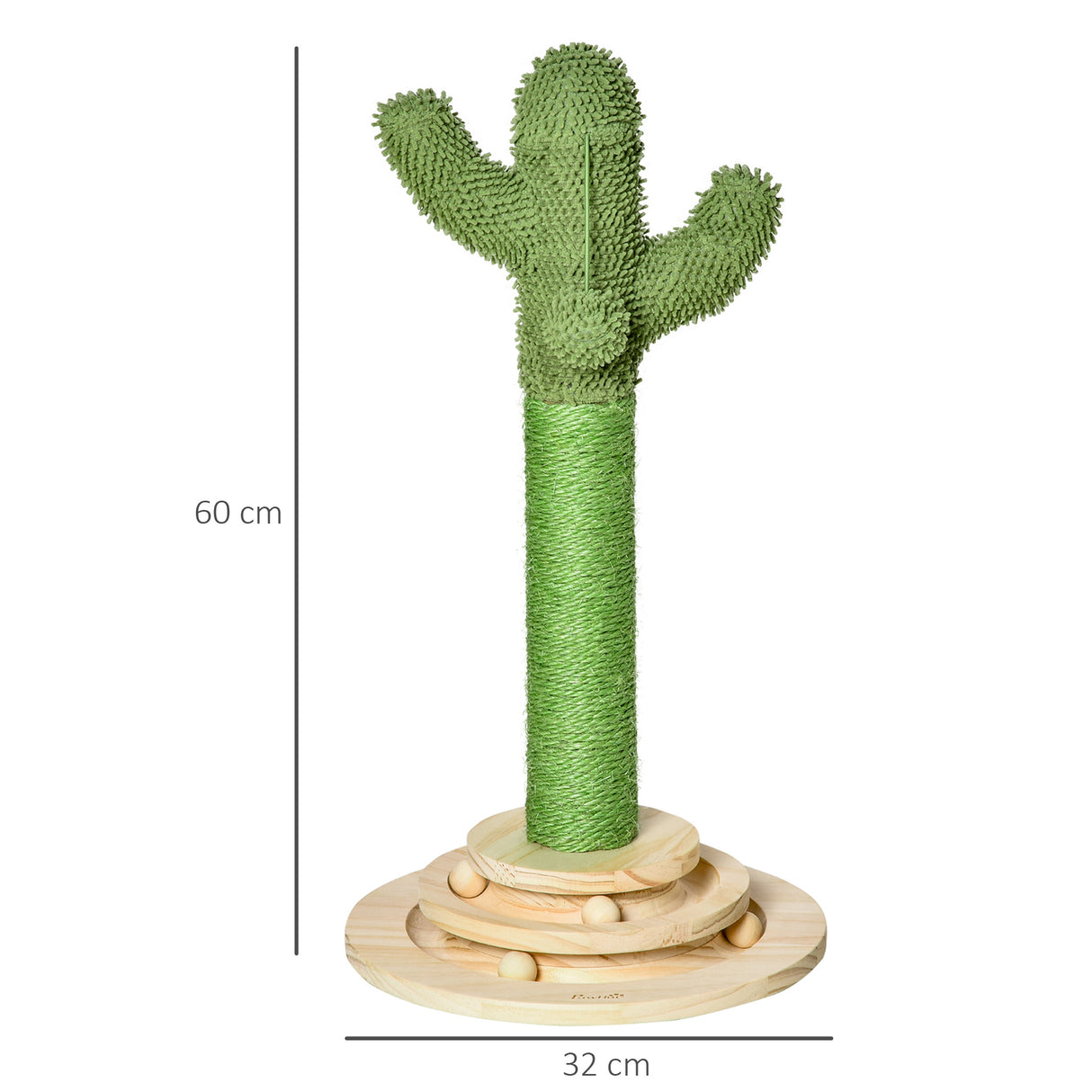 easycomfort easycomfort albero tiragraffi a cactus per gatti corda sisal e base con palline in legno 32x32x60cm