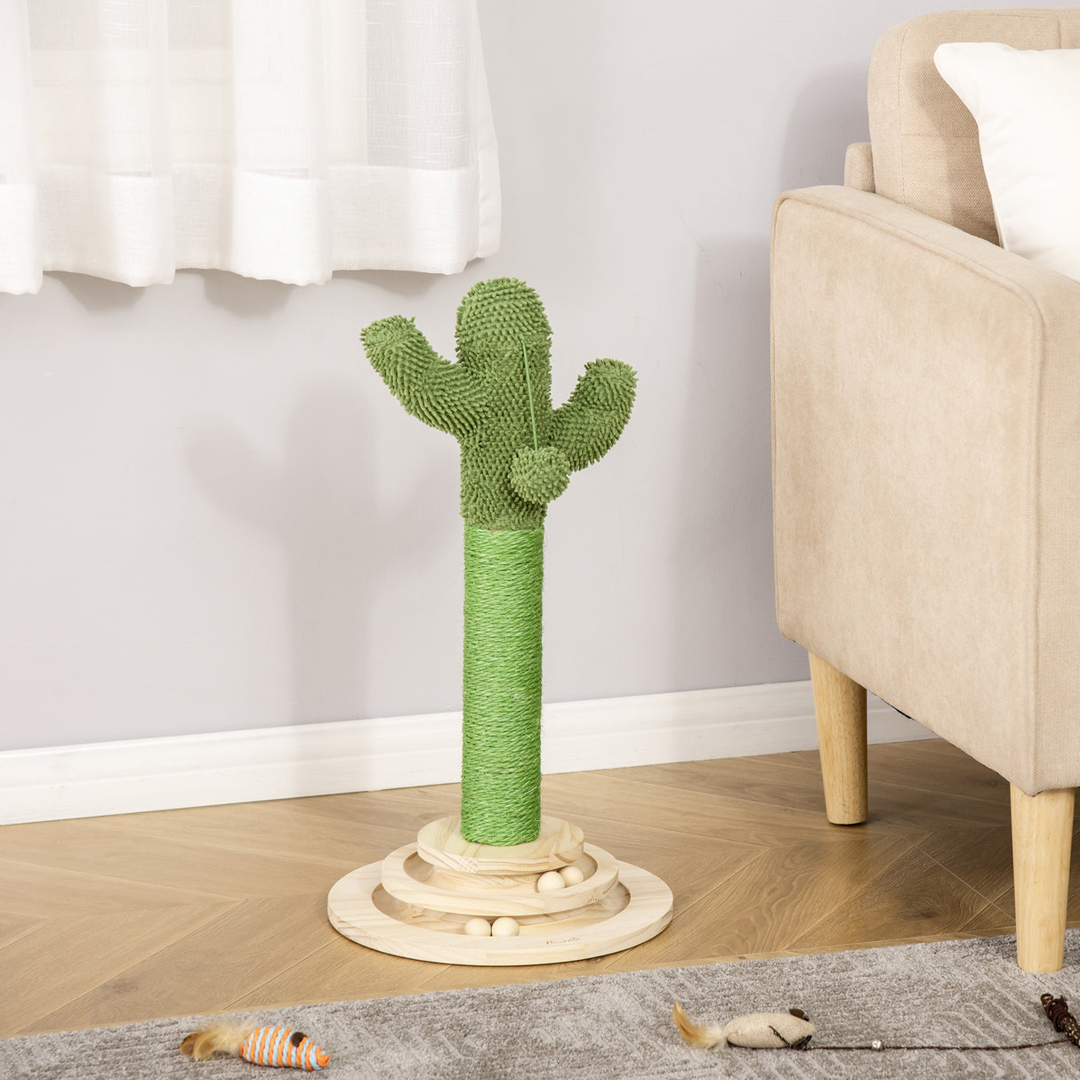 easycomfort easycomfort albero tiragraffi a cactus per gatti corda sisal e base con palline in legno 32x32x60cm