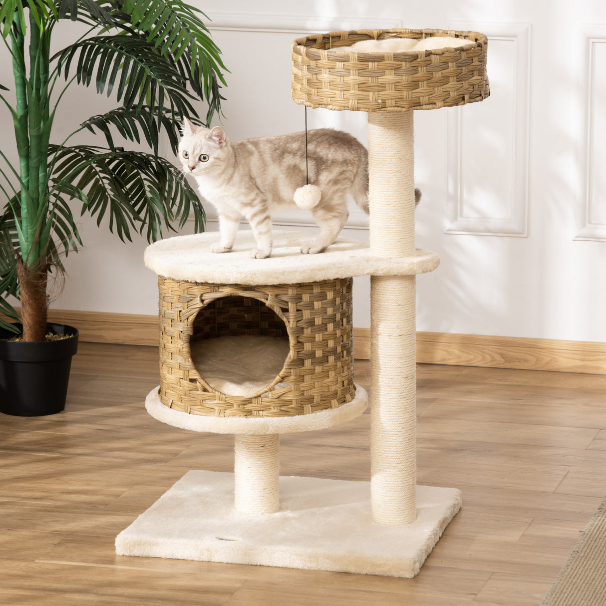 easycomfort easycomfort albero tiragraffi per gatti adulti e gattini da 95cm cuccia e casetta per gatti in rattan e pali in sisal