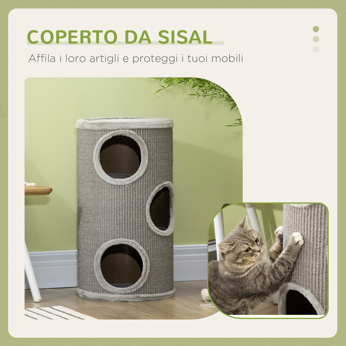 easycomfort easycomfort cuccia per gatti a 3 livelli con tiragraffi in sisal e peluche 38x70cm grigio chiaro