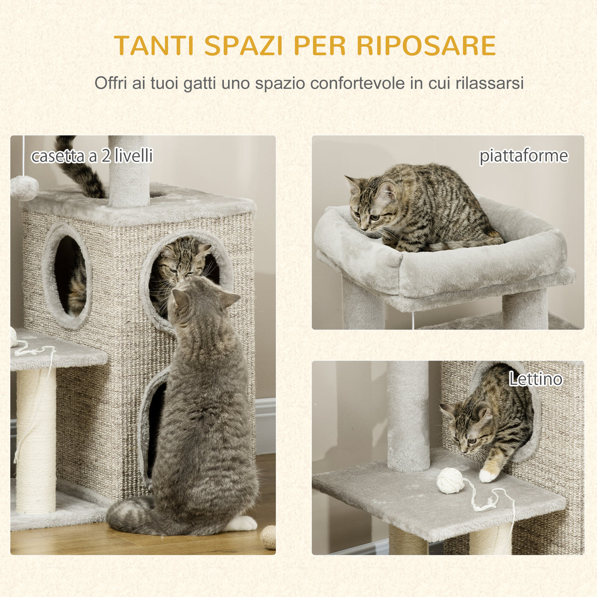 easycomfort easycomfort tiragraffi per gatti da 5kg max con lettino e pallina da gioco in truciolato peluche e sisal 60x40x91 cm