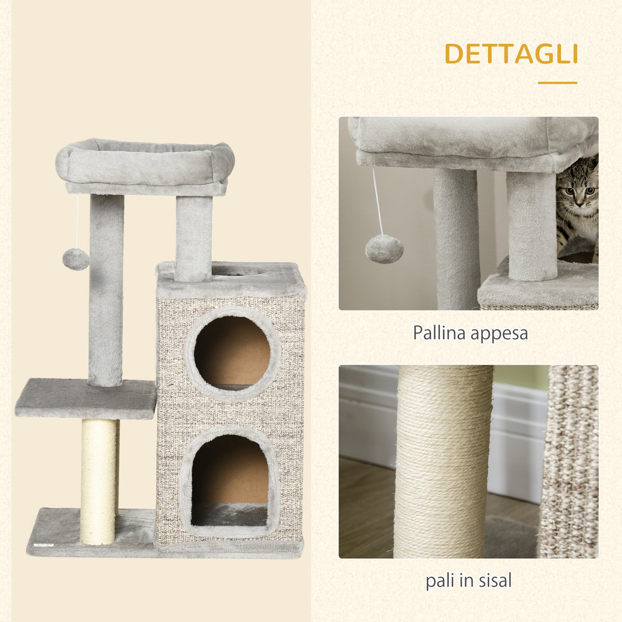 easycomfort easycomfort tiragraffi per gatti da 5kg max con lettino e pallina da gioco in truciolato peluche e sisal 60x40x91 cm
